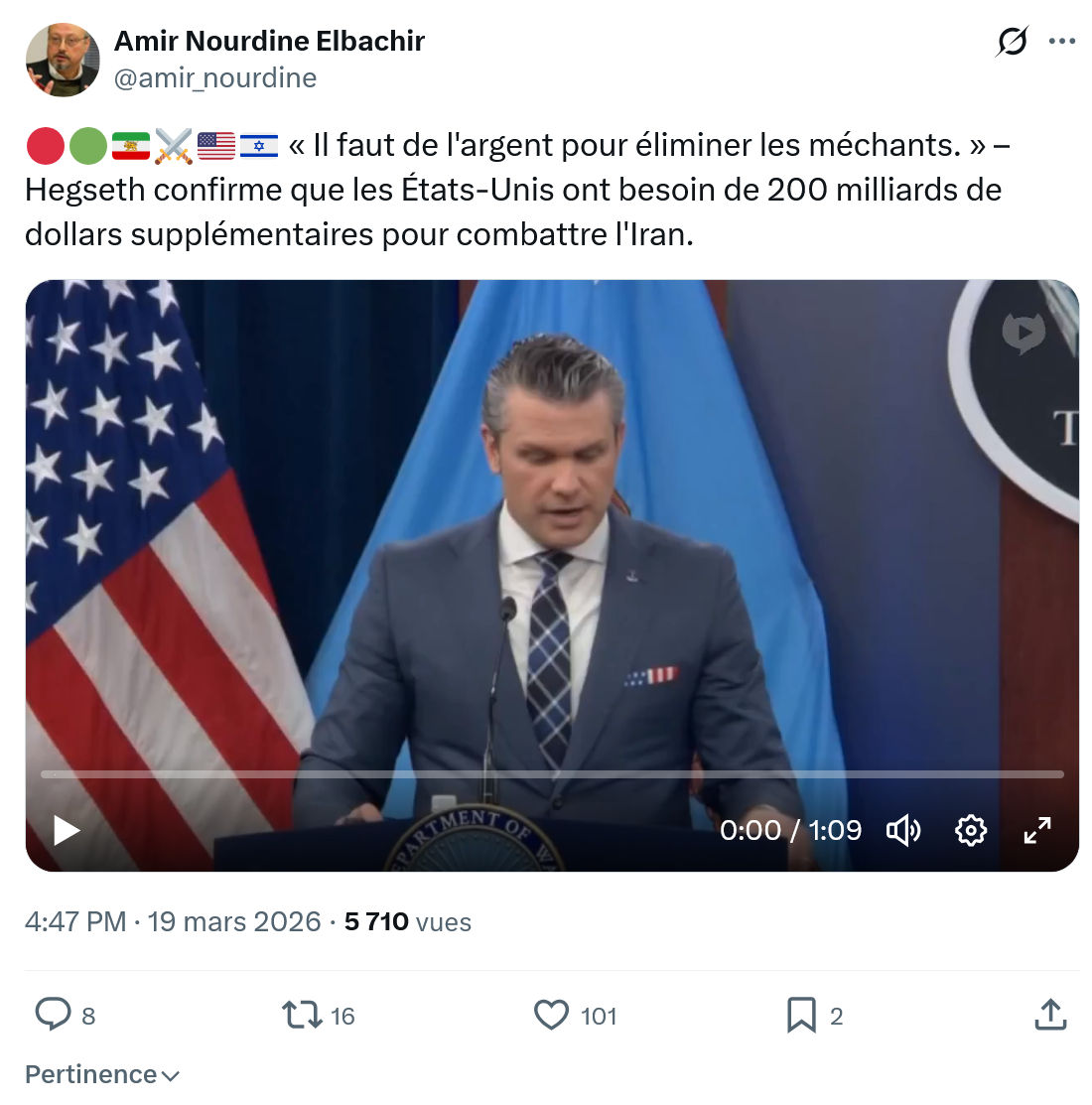 Amir Nourdine Elbachir: « Il faut de l'argent pour éliminer les méchants. »…