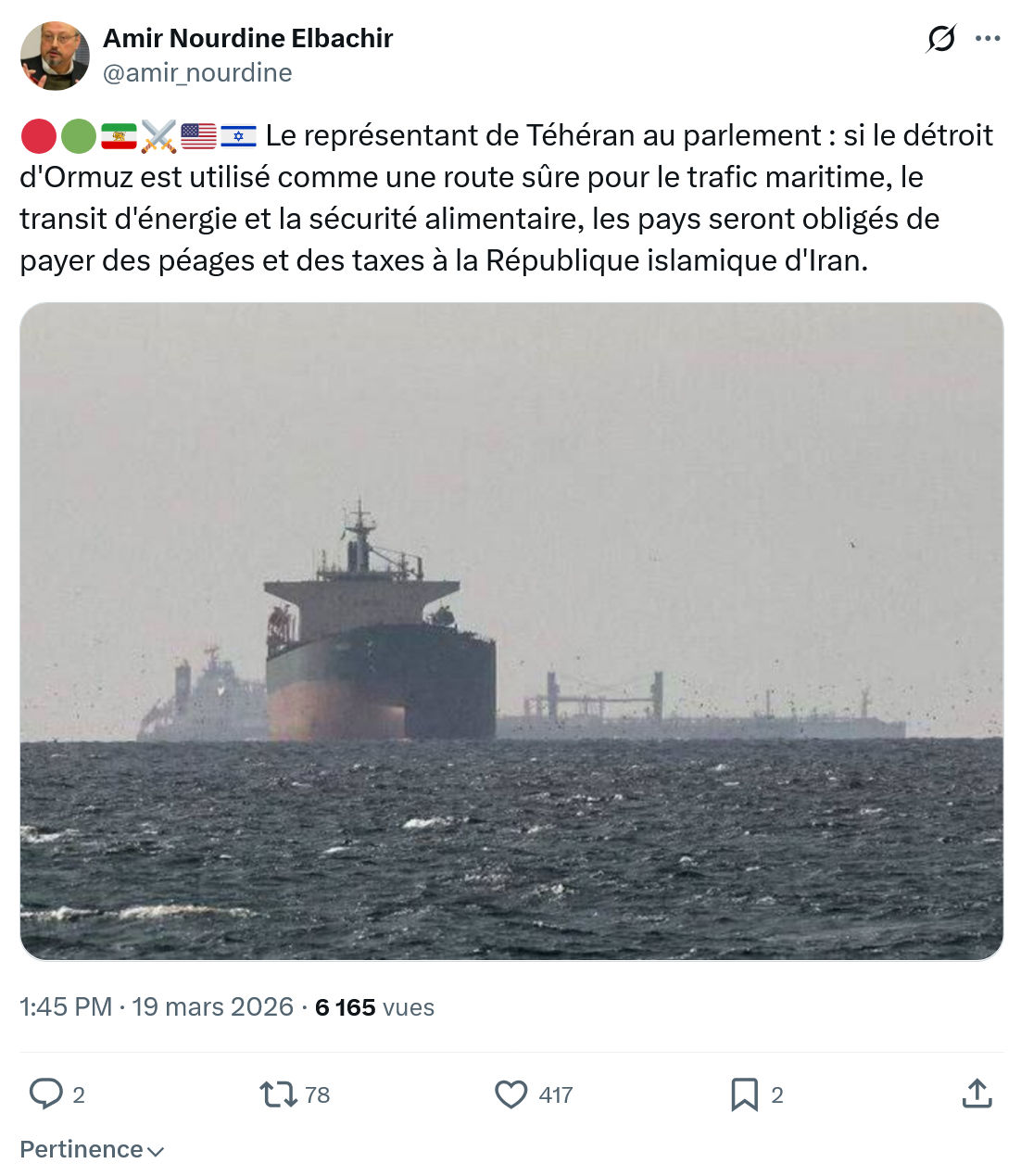 Amir Nourdine Elbachir: Le représentant de Téhéran au parlement…