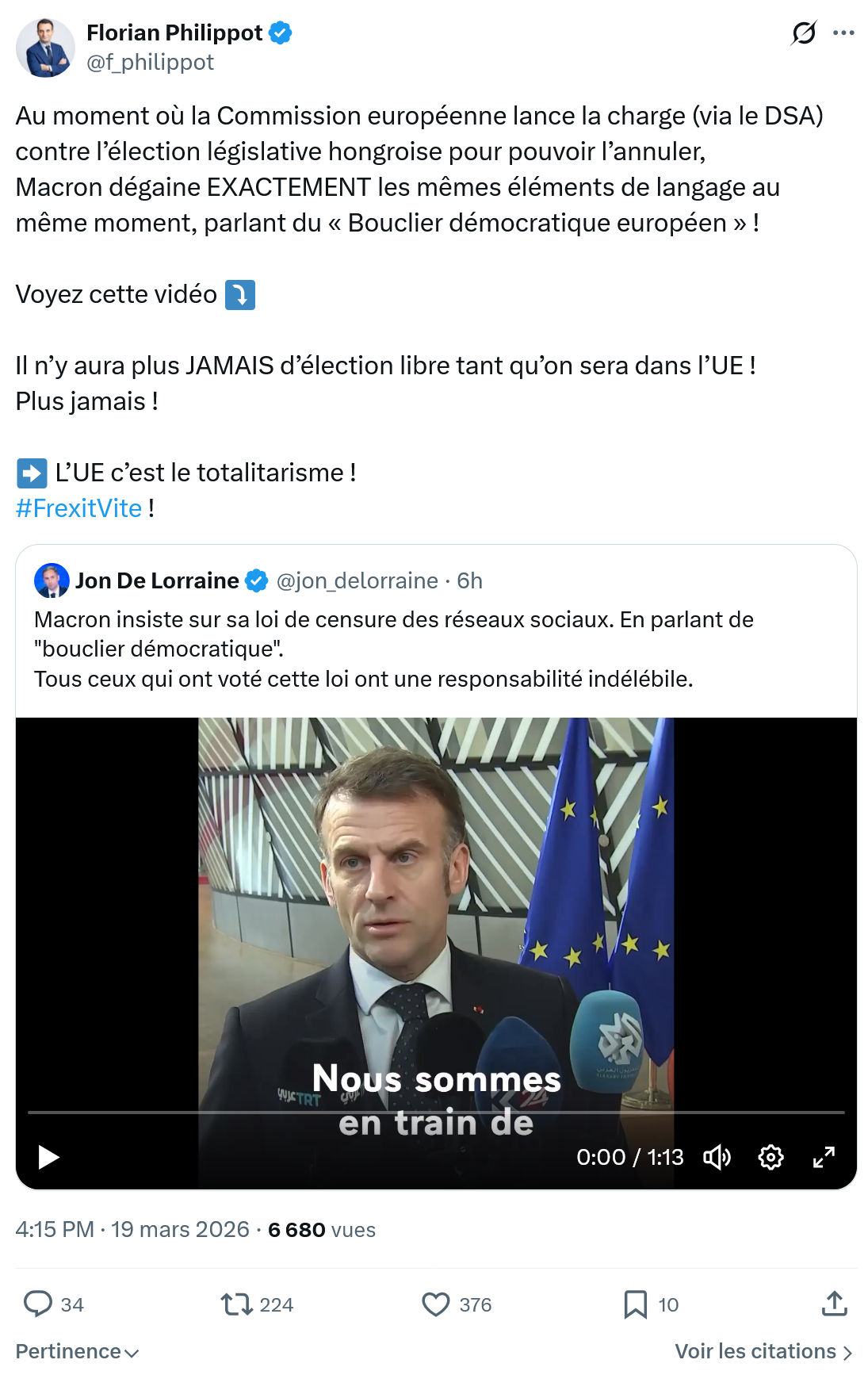 Florian Philippot: Au moment où la Commission européenne lance la charge…