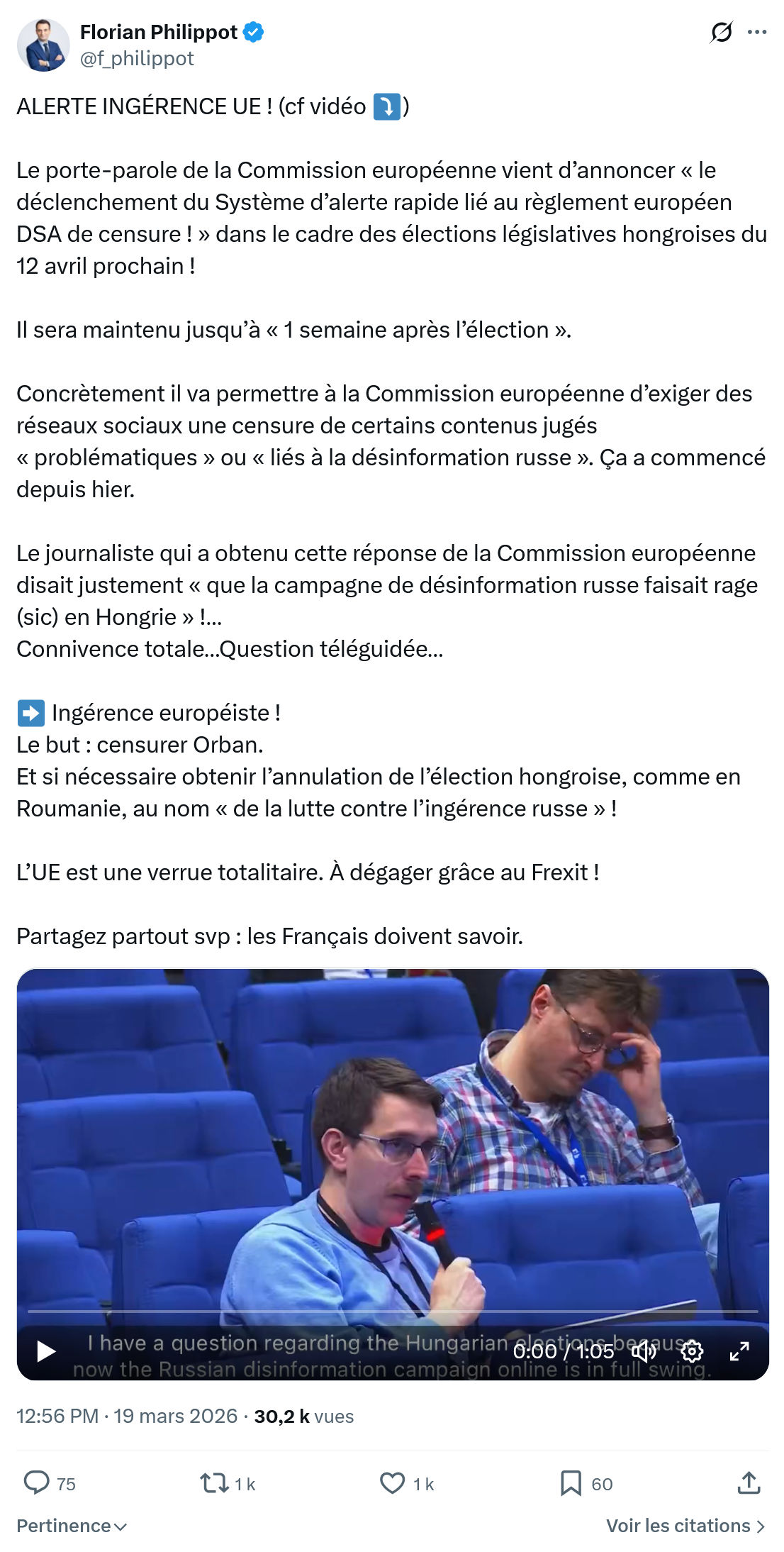 Florian Philippot: ALERTE INGÉRENCE UE…