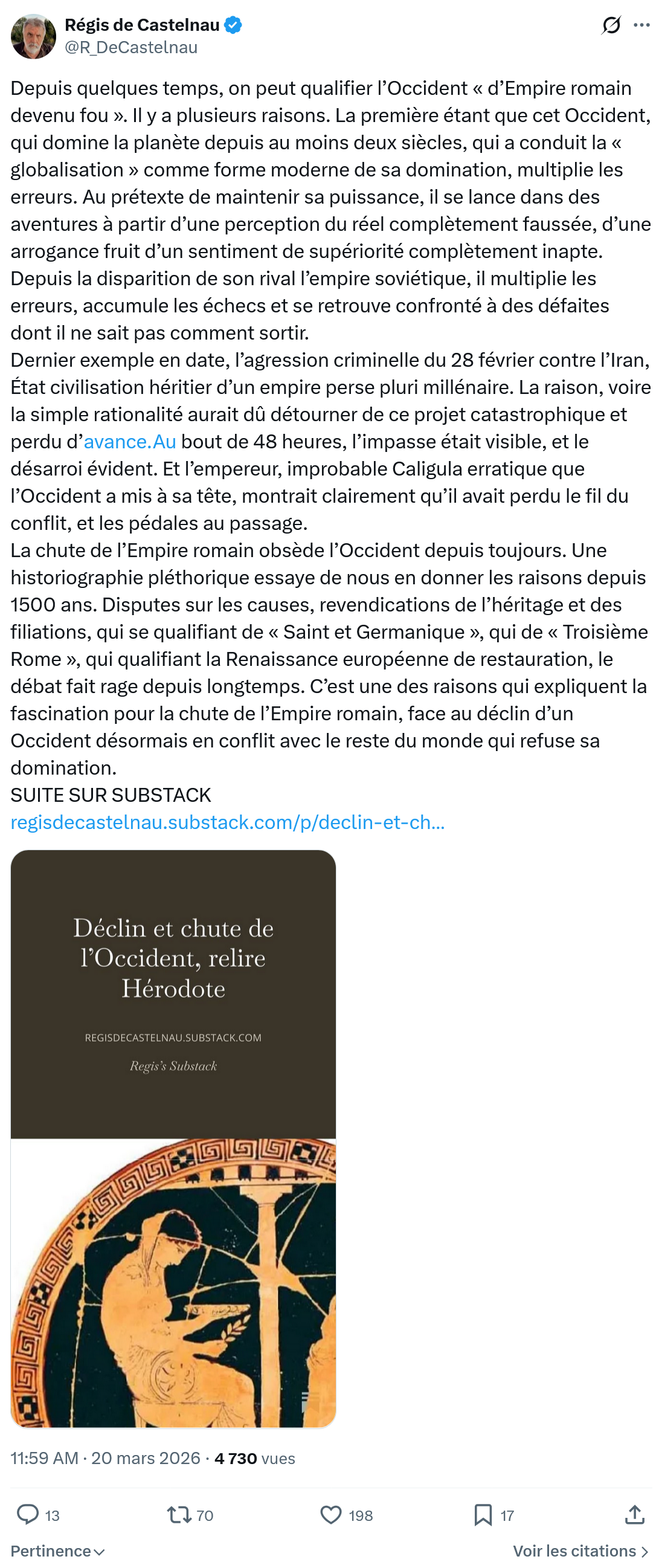 Régis de Castelnau: Depuis quelques temps…