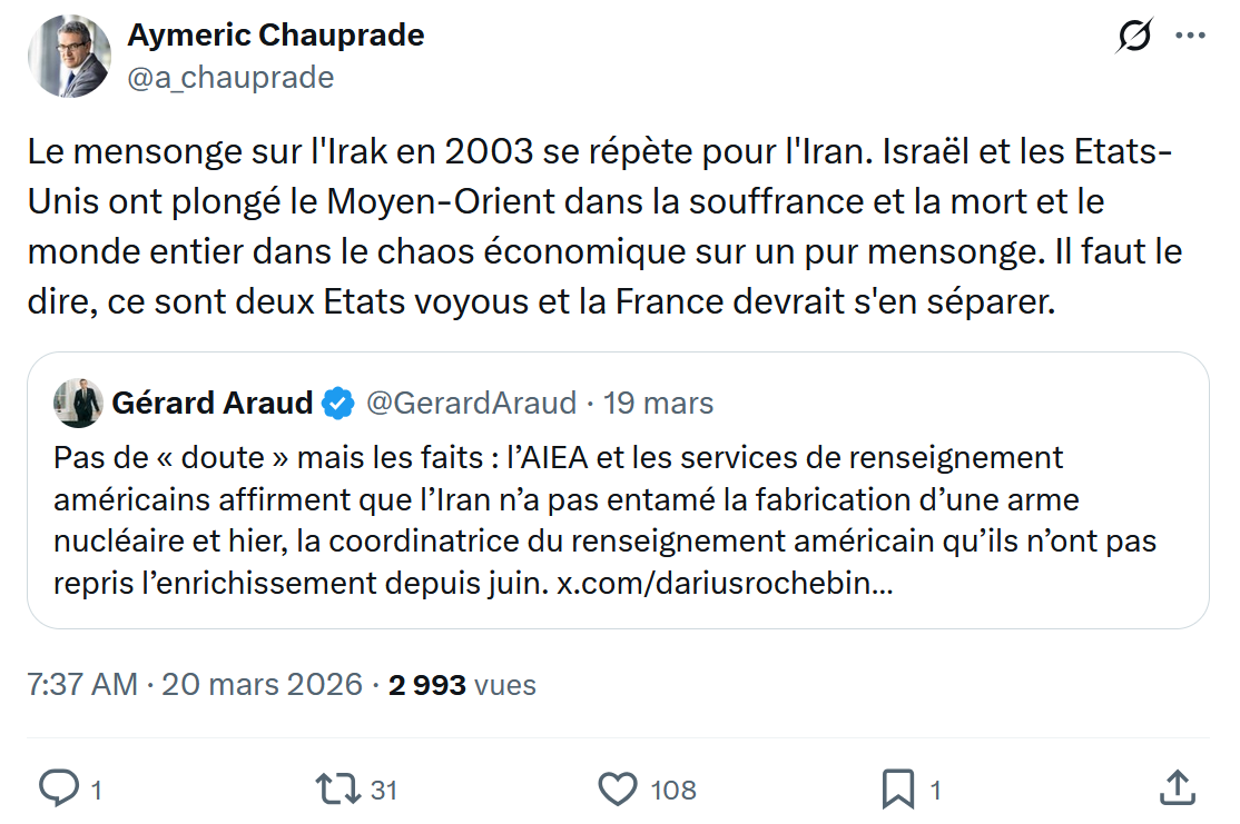 Aymeric Chauprad: Le mensonge sur l'Irak en 2003…