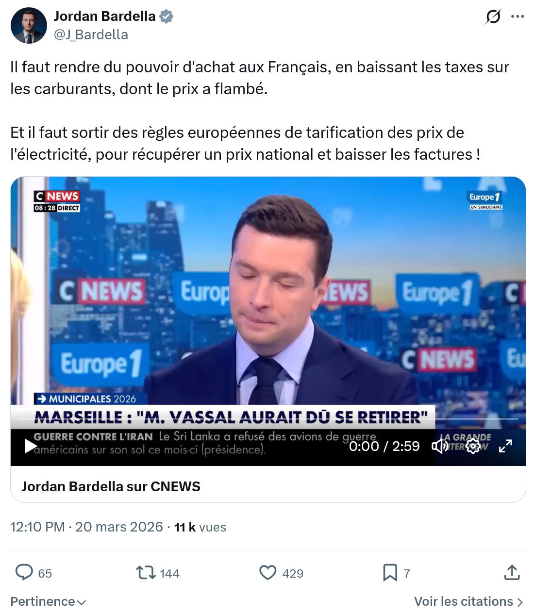 Jordan Bardella: Il faut rendre du pouvoir d'achat aux Français…