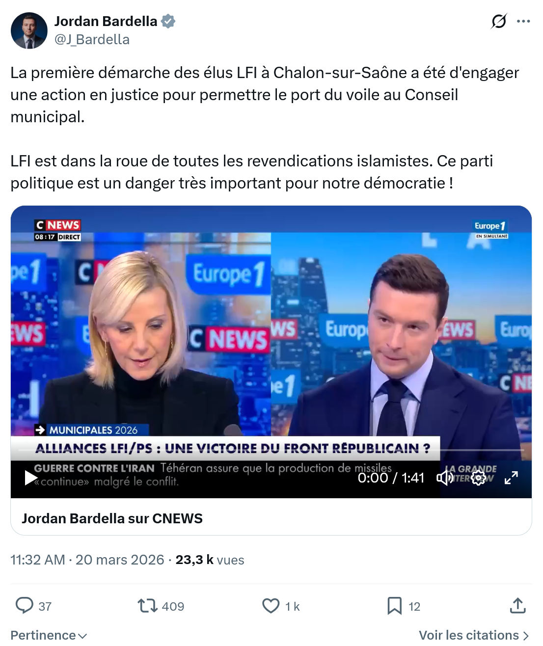 Jordan Bardella: La première démarche des élus LFI…