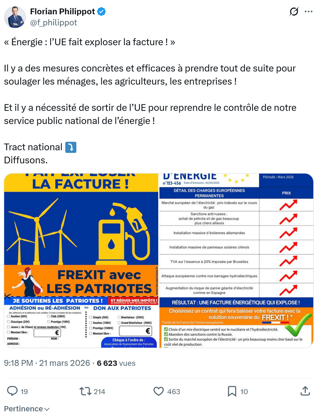 Florian Philippot: « Énergie : l’UE fait exploser la facture ! »…