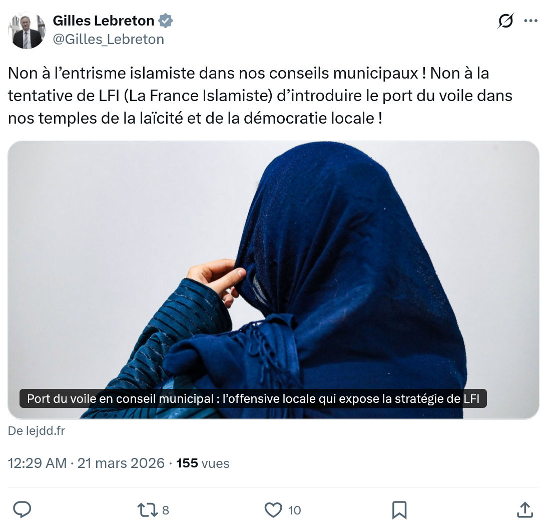 Gilles Lebreton: Non à l’entrisme islamiste…