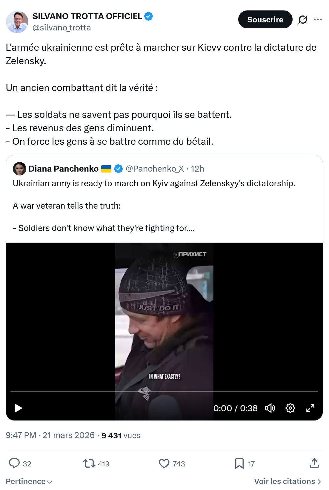 Silvano Trotta: L'armée ukrainienne est prête à marcher…