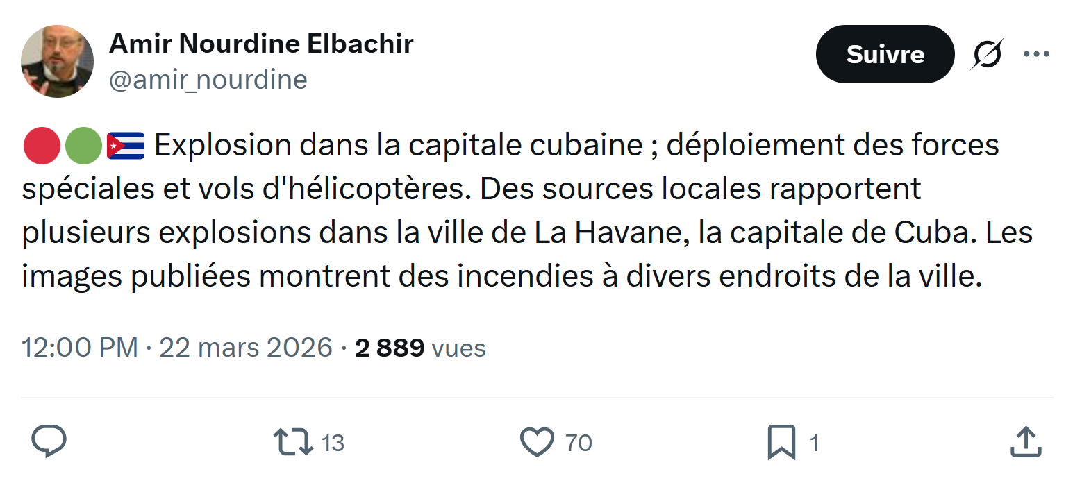 Amir Nourdine Elbachir: Explosion dans la capitale cubaine…
