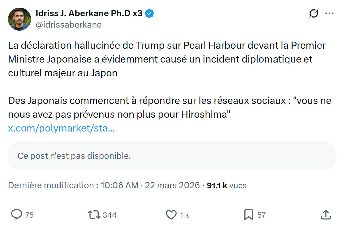 Idriss J. Aberkane: La déclaration hallucinée de Trump sur Pearl Harbour…