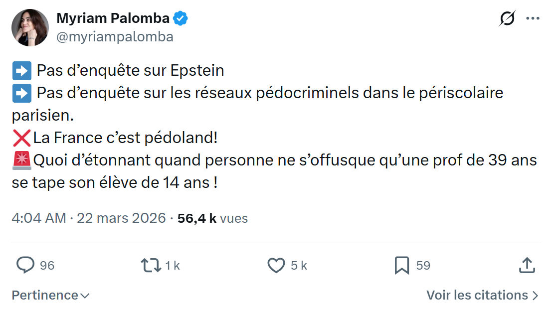 Myriam Palomba: Pas d’enquête sur Epstein…