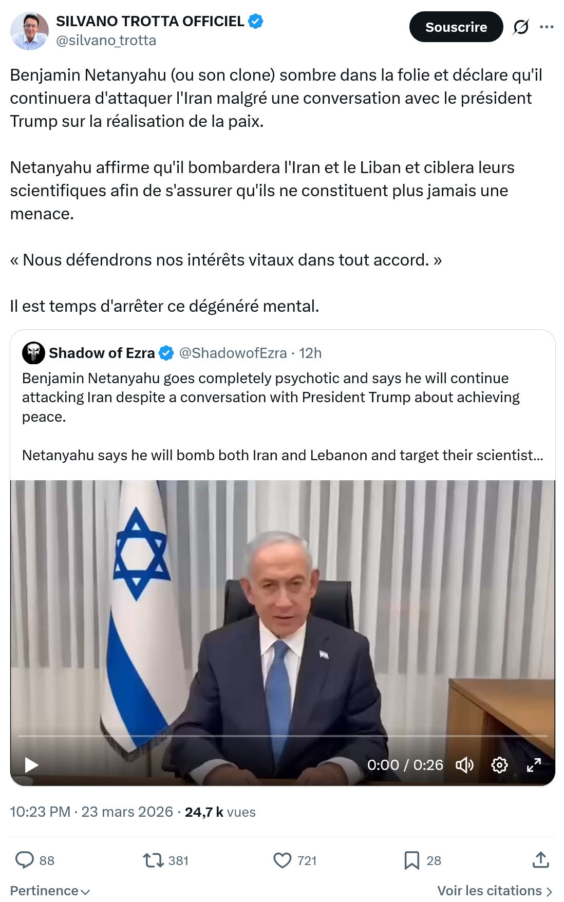 Silvano Trotta: Benjamin Netanyahu (ou son clone)…