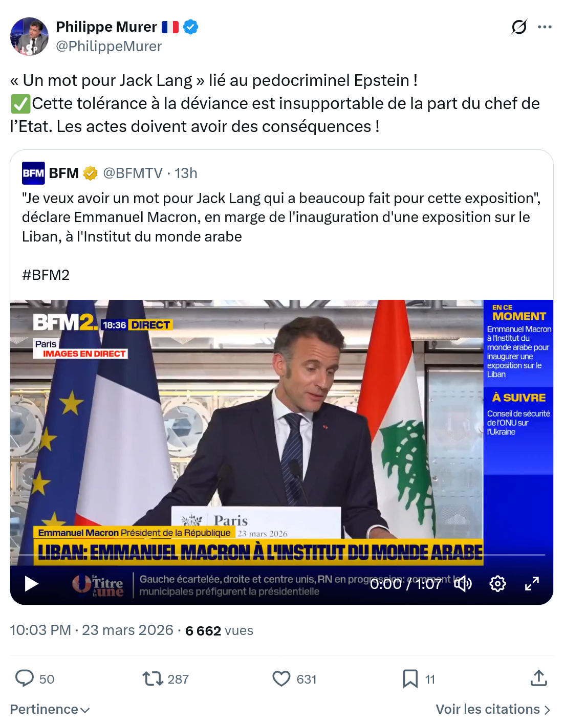 Philippe Murer: « Un mot pour Jack Lang » lié au pedocriminel Epstein…