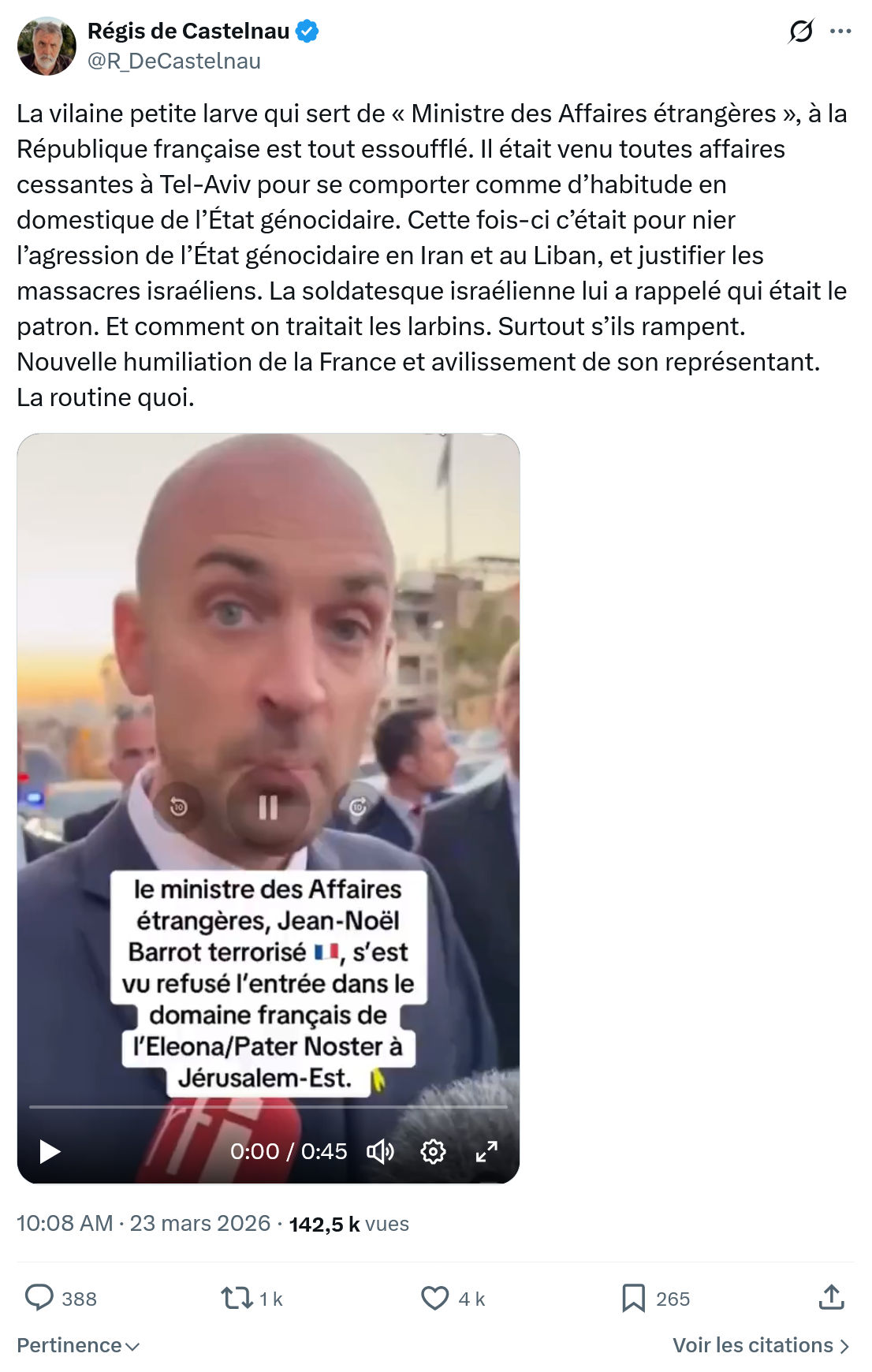 Régis de Castelnau: La vilaine petite larve qui sert de « Ministre des Affaires étrangères »…