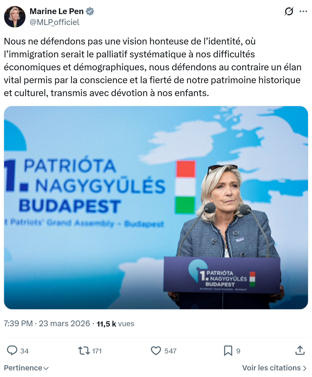 Marine Le Pen: Nous ne défendons pas une vision honteuse…