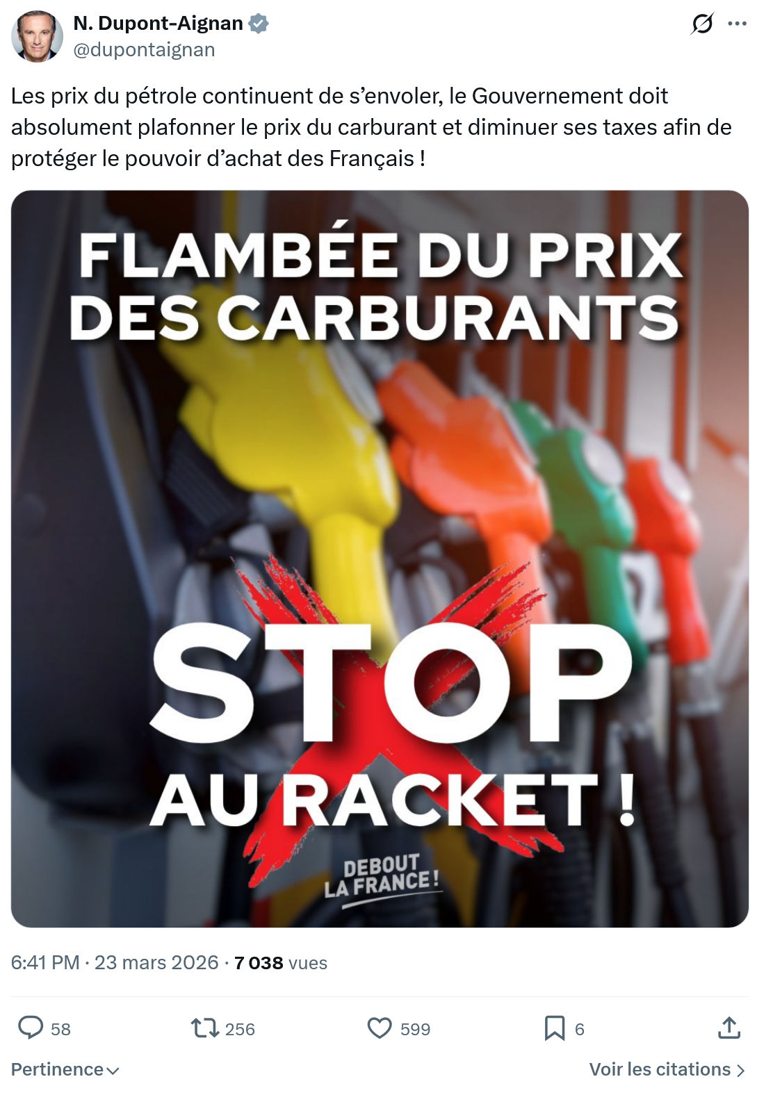 Nicolas Dupont-Aignan: Les prix du pétrole continuent de s’envoler…