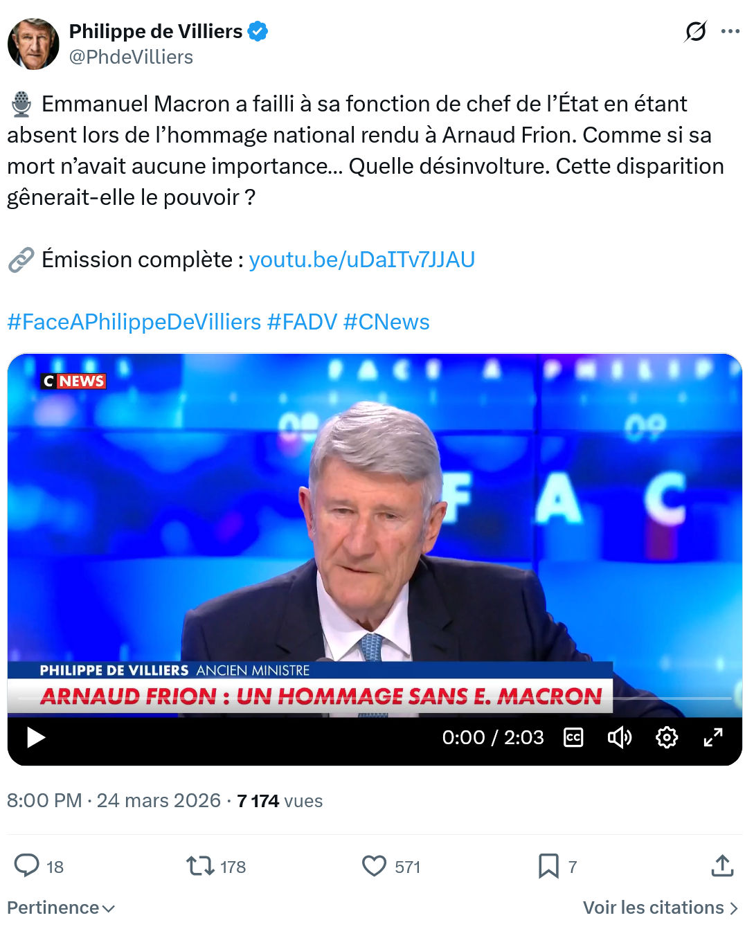 Philippe de Villiers: Emmanuel Macron a failli à sa fonction…