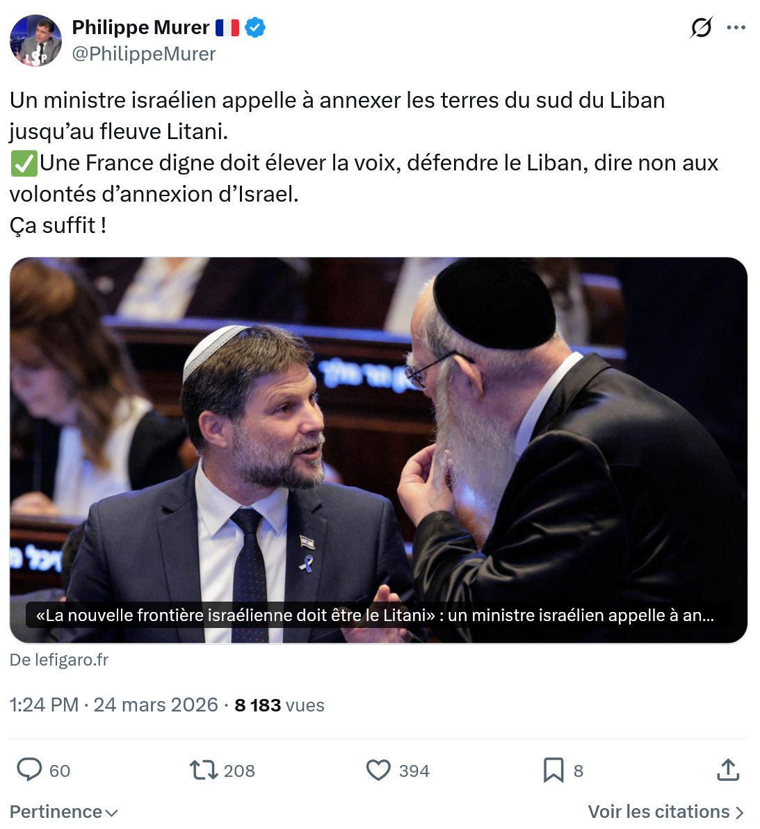 Philippe Murer: Un ministre israélien appelle…