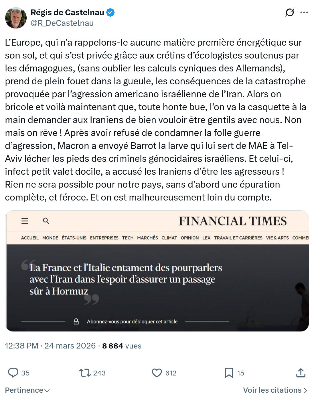 Régis de Castelnau: L’Europe, qui n’a rappelons-le aucune matière…