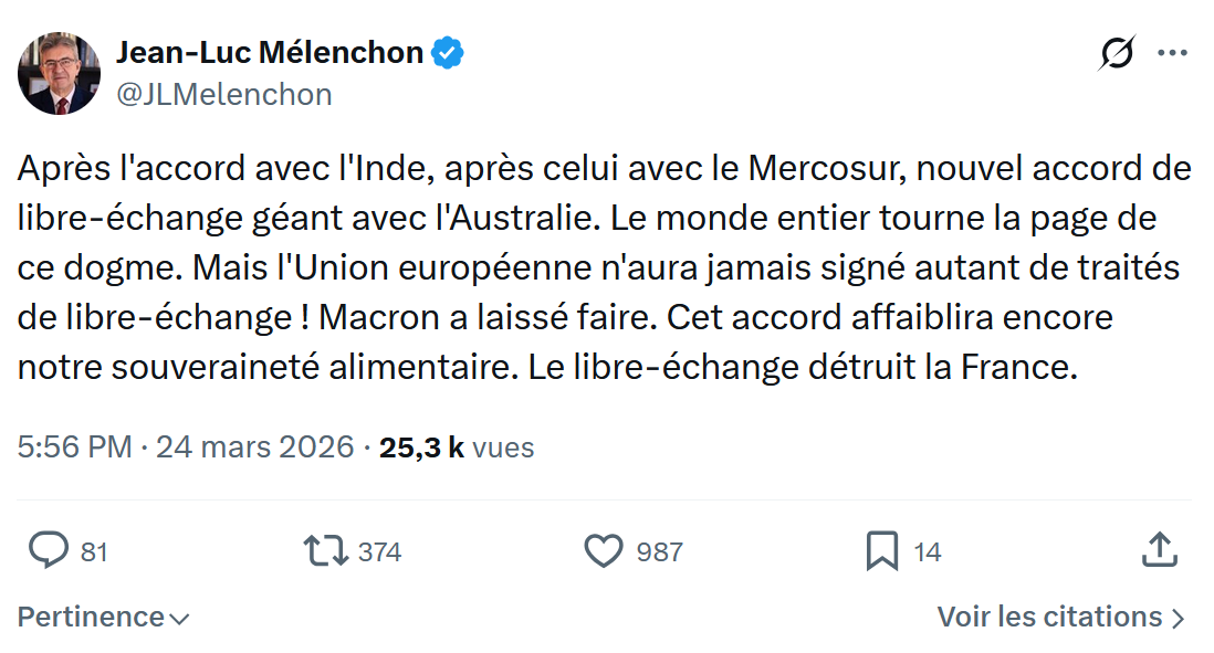 Jean-Luc Mélenchon: Après l'accord avec l'Inde…