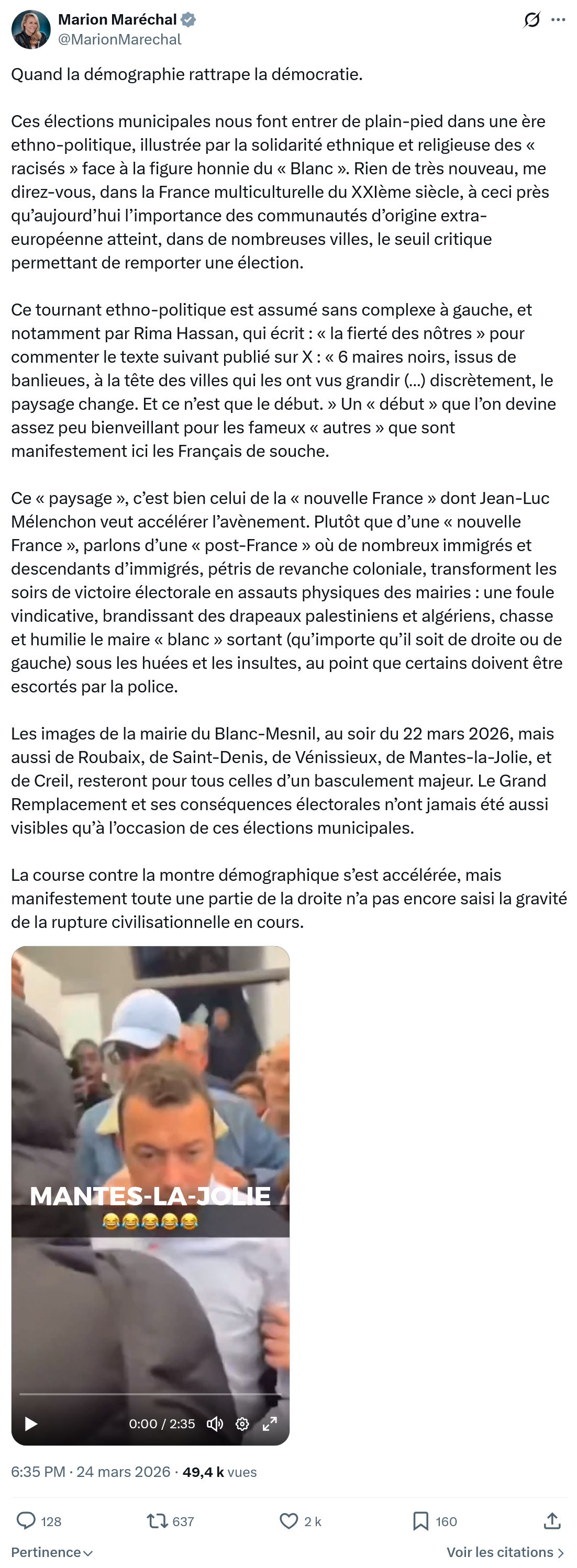 Marion Maréchal- Le Pen: Quand la démographie rattrape la démocratie…