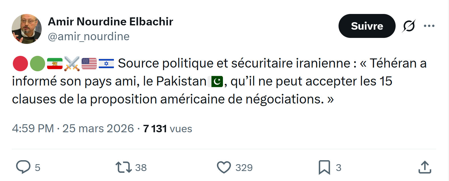 Amir Nourdine Elbachir: Source politique et sécuritaire iranienne…