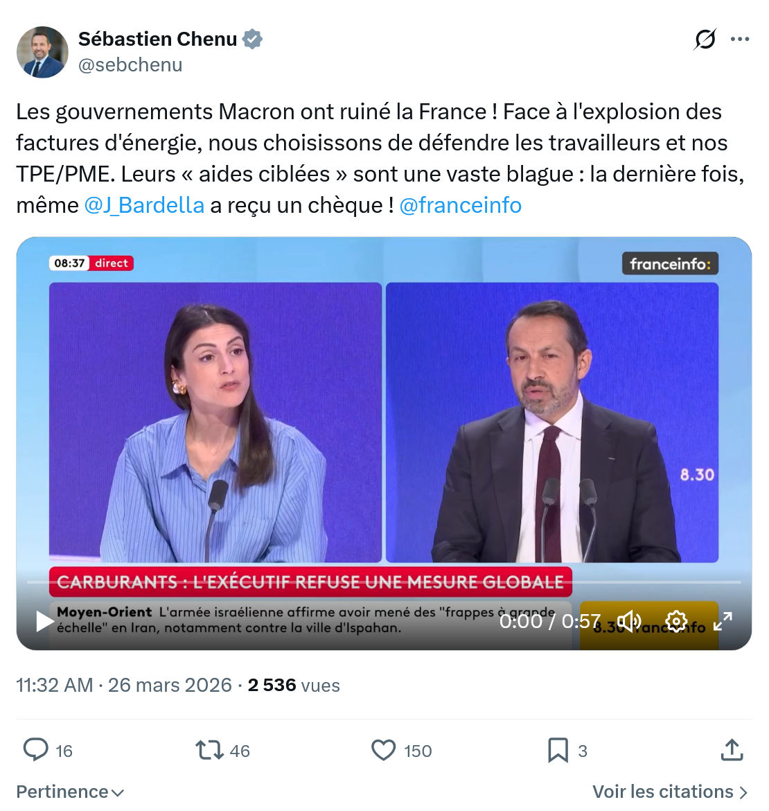 Sébastien Chenu: Les gouvernements Macron ont ruiné la France…