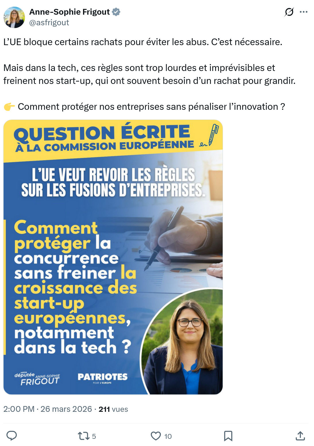 Anne-Sophie Frigout: L’UE bloque certains rachats…