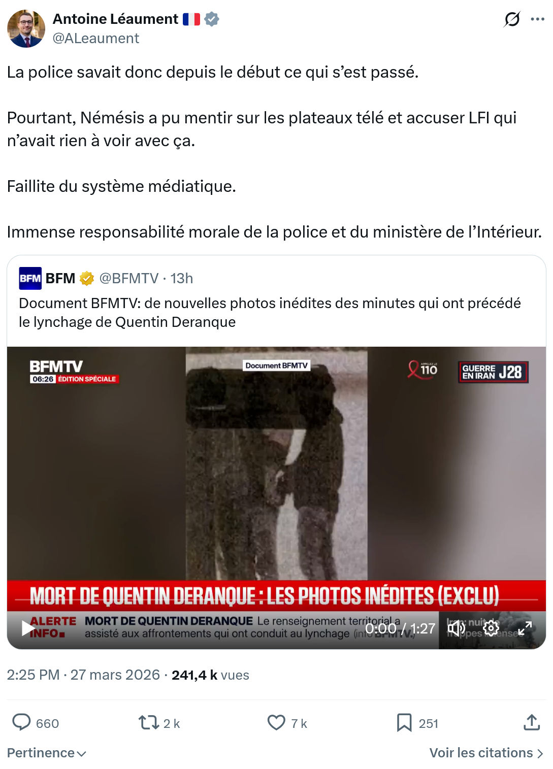 Antoine Léaument: La police savait donc depuis…
