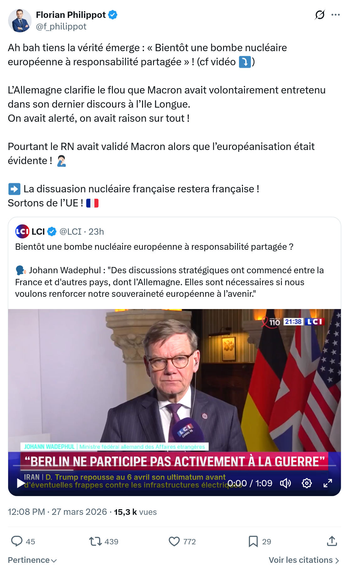 Florian Philippot: Ah bah tiens la vérité émerge…