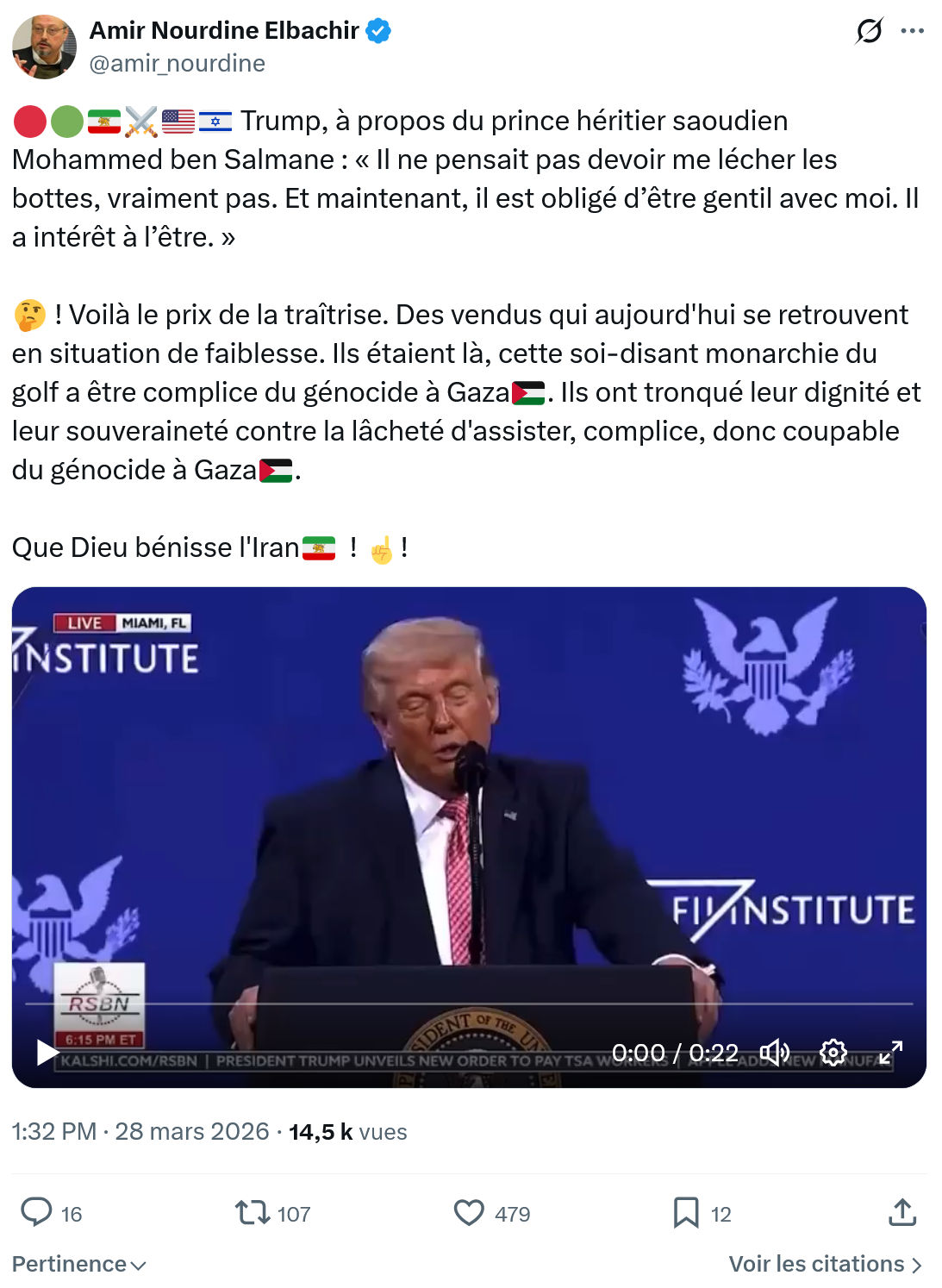 Amir Nourdine Elbachir: Trump, à propos du prince héritier saoudien…