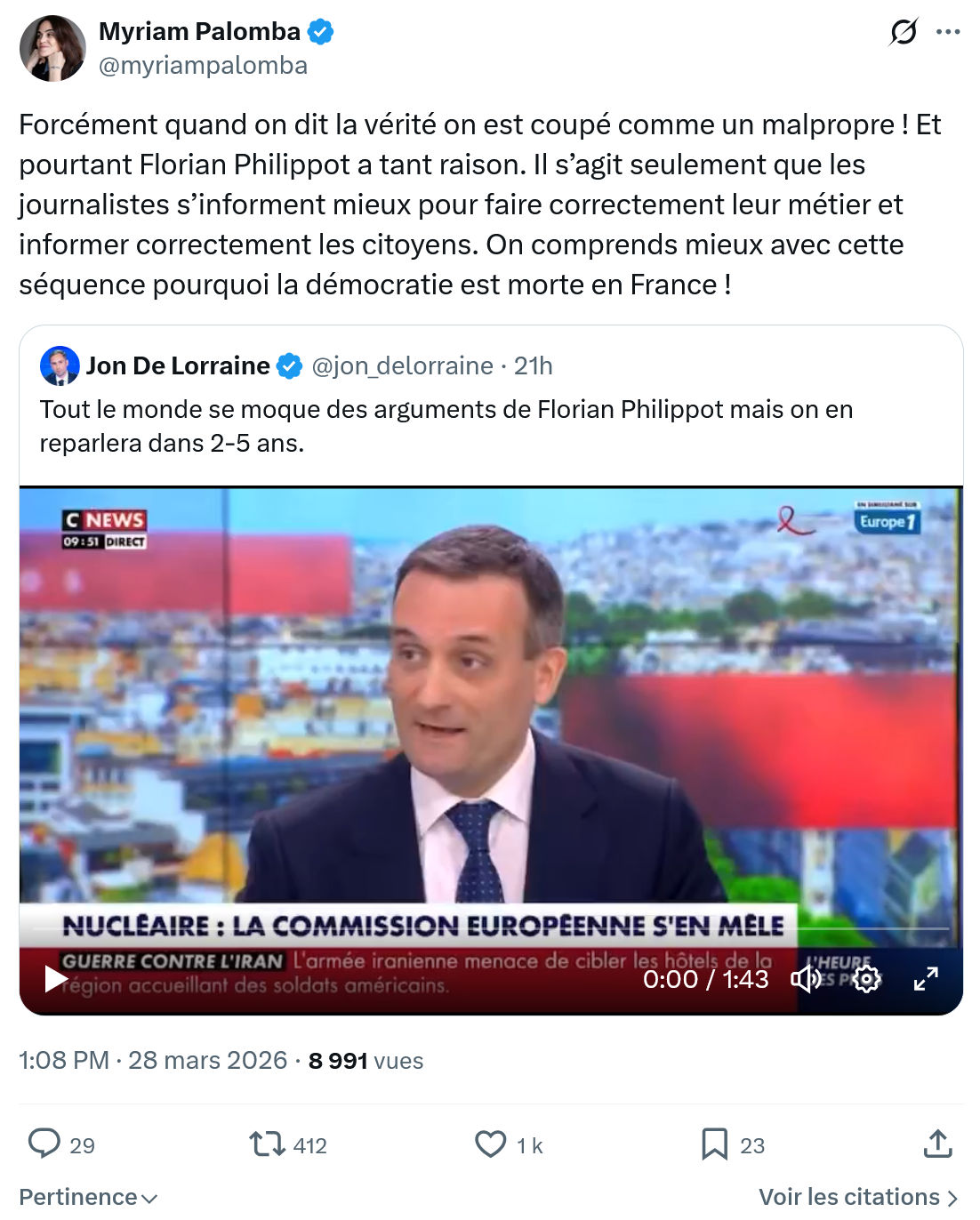 Myriam Palomba: Forcément quand on dit la vérité…