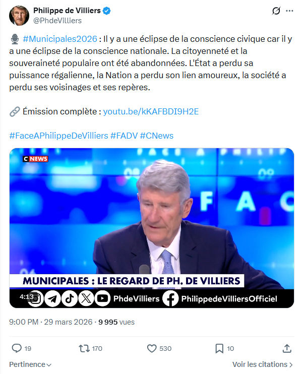 Philippe de Villiers:  #Municipales2026…