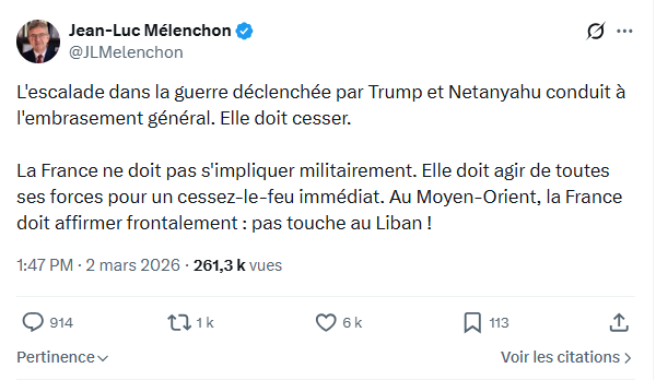 Jean-Luc Mélenchon: L'escalade dans la guerre déclenchée par Trump...