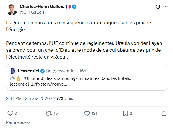 Charles-Henri Gallois: La guerre en Iran a des conséquences...