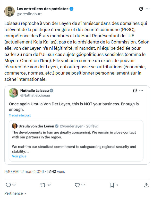 Marquis de Dreslincourt: Loiseau reproche à von der Leyen de s'immiscer...