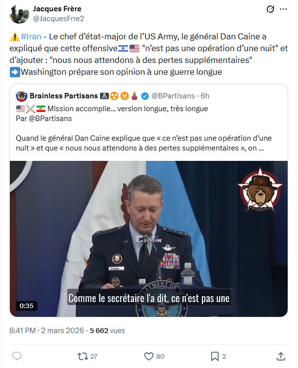 Jacques Frère: #Iran - Le chef d’état-major de l’US Army, le général Dan Caine...