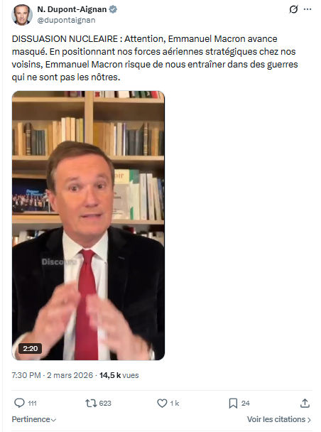 Nicolas Dupont-Aignan: DISSUASION NUCLEAIRE...