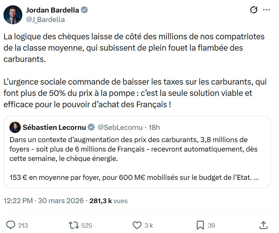 Jordan Bardella: La logique des chèques laisse de côté…