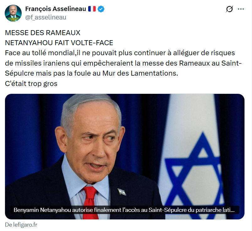 Francois Asselineau: MESSE DES RAMEAUX NETANYAHOU…