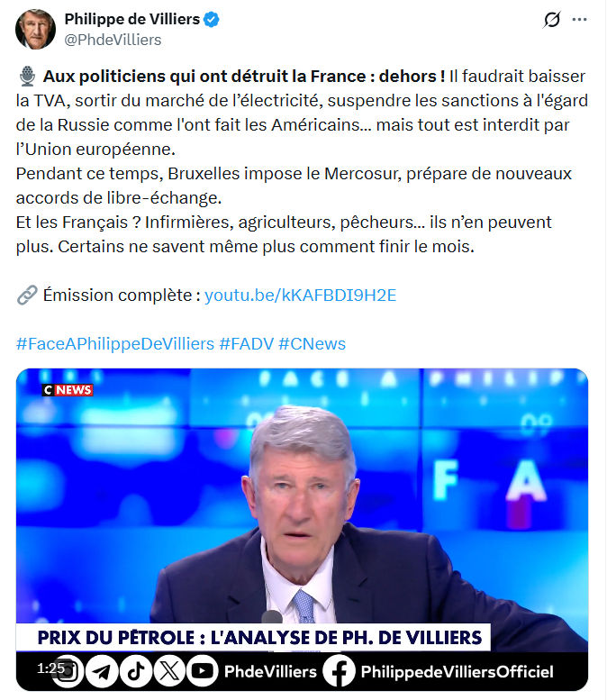 Philippe de Villiers: Aux politiciens qui ont détruit la France…