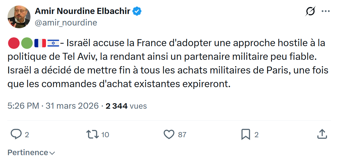 Amir Nourdine Elbachir: Israël accuse la France d'adopter une approche…