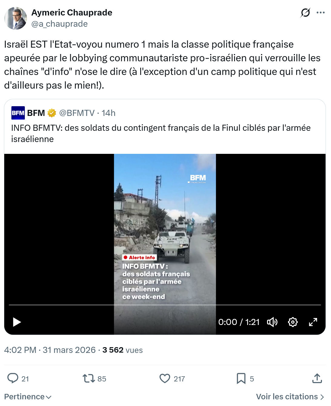 Aymeric Chauprad: Israël EST l'Etat-voyou numero 1…
