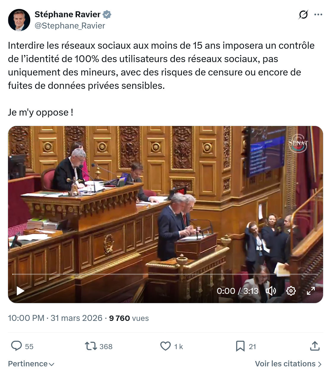 Stéphane Ravier: Interdire les réseaux sociaux…