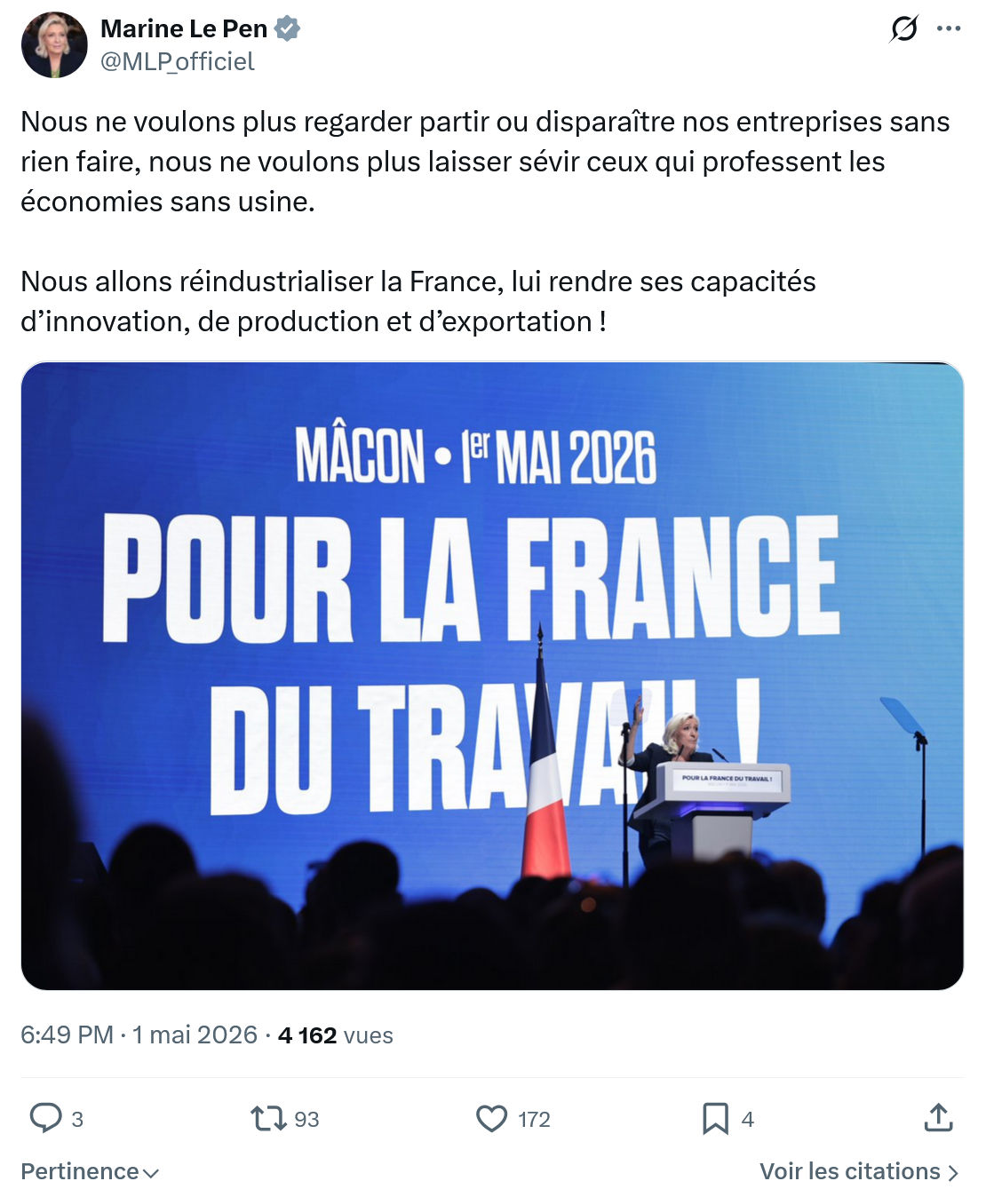 Marine Le Pen: Nous ne voulons plus regarder partir…