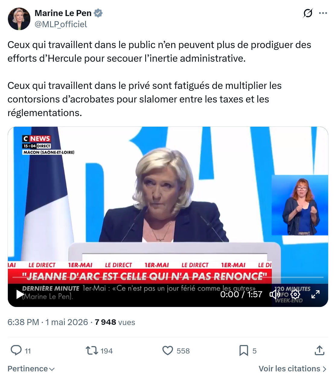 Marine Le Pen: Ceux qui travaillent dans le public…