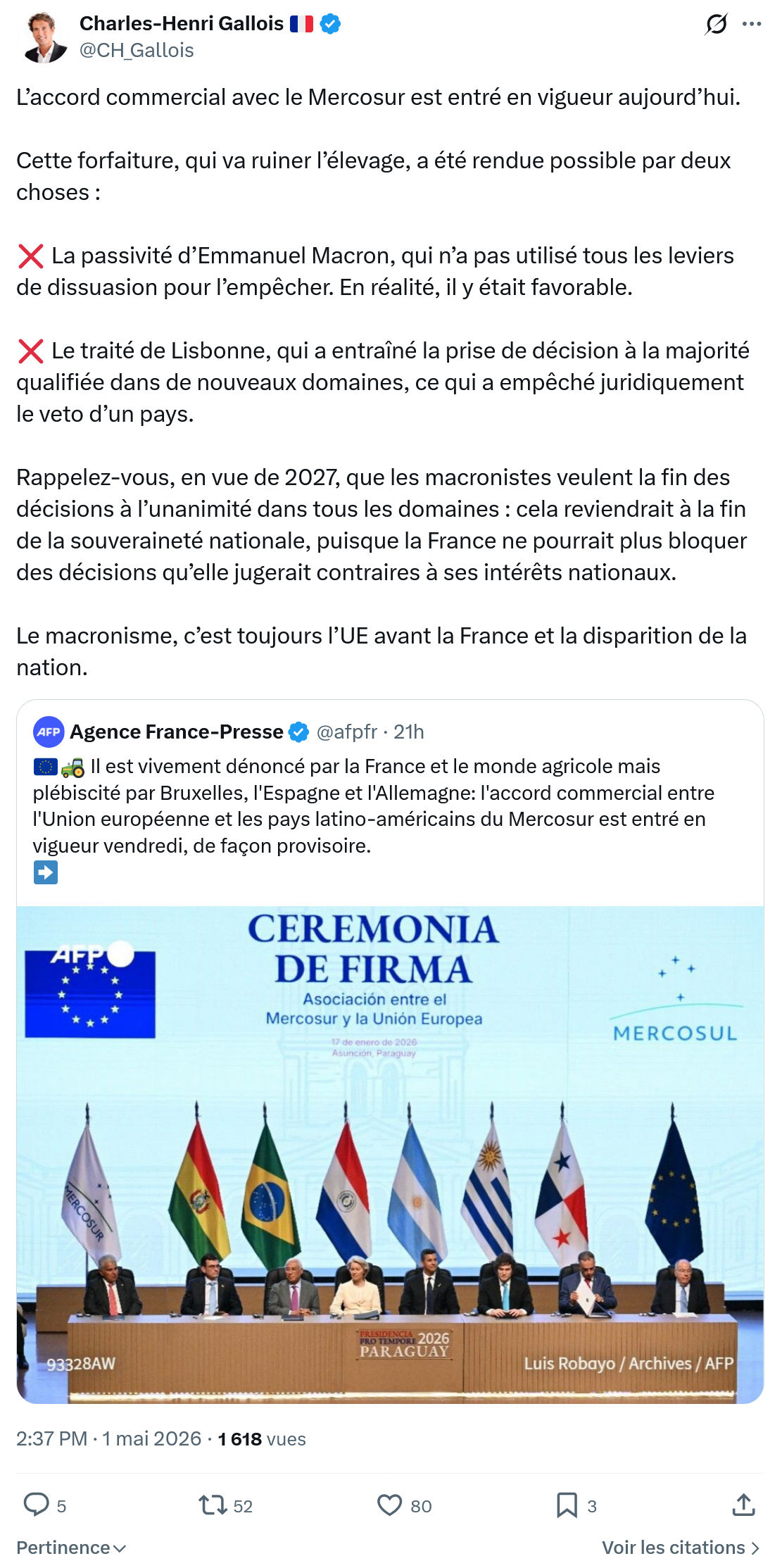 Charles-Henri Gallois: L’accord commercial avec le Mercosur…