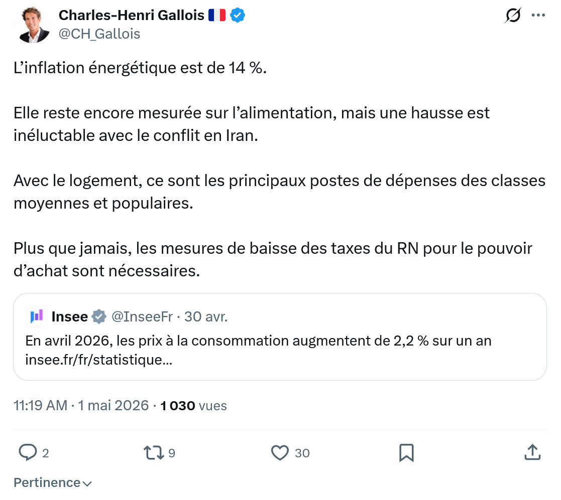Charles-Henri Gallois: L’inflation énergétique est de 14 %…