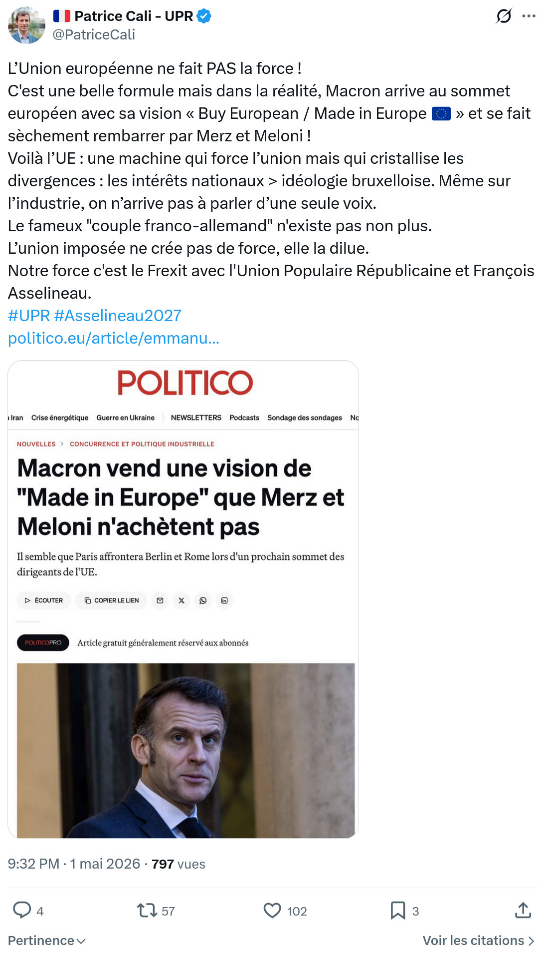 Patrice Cali: L’Union européenne ne fait PAS la force…