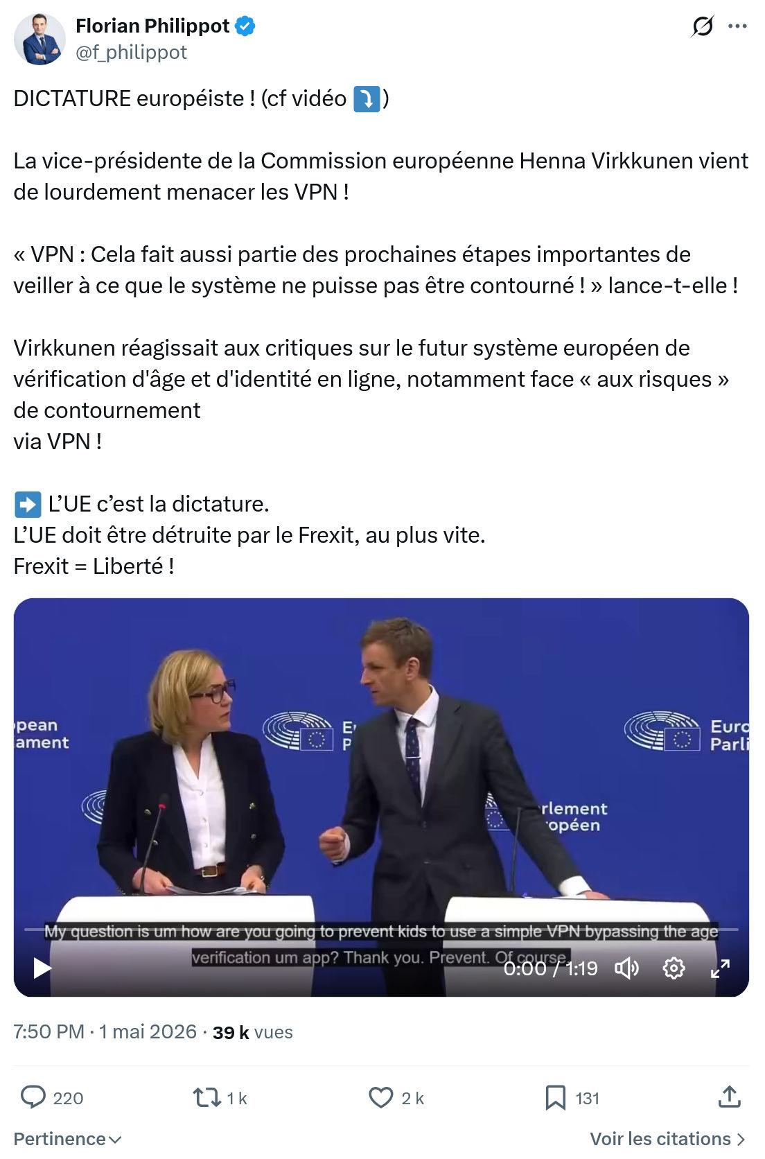 Florian Philippot: DICTATURE européiste! …