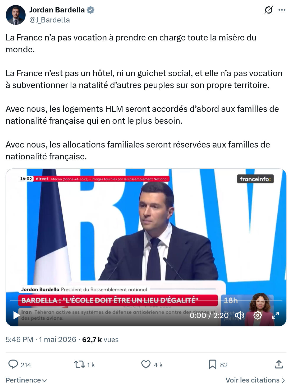 Jordan Bardella: La France n’a pas vocation à prendre…